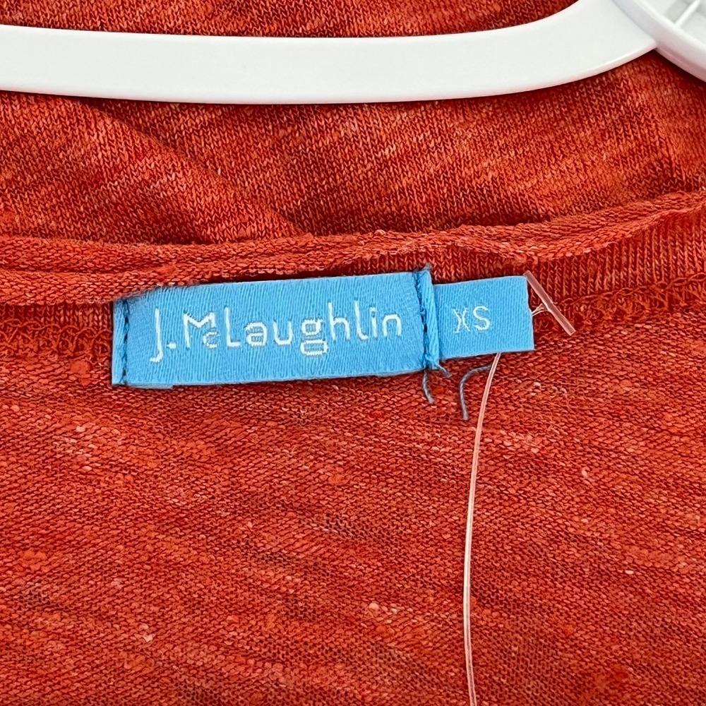 J Mclaughlin Kacey Top XS NWT $68 Short Sleeve Scoop Neck Linen Burnt Orange - Picture 3 of 6